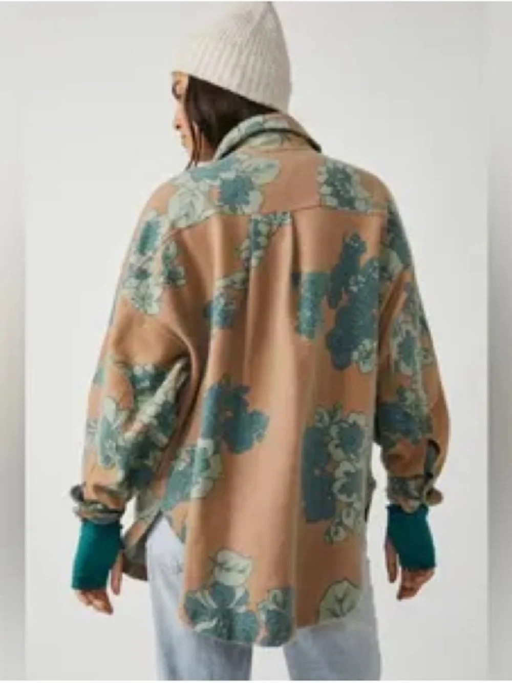 Free People Floral Teddy Shacket - Tan & Teal